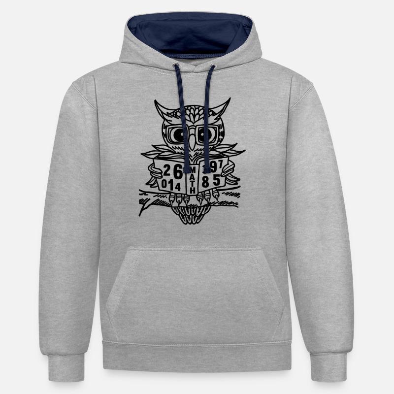 Mathe Eule - Kontrast-Hoodie - Grau meliert/Navy