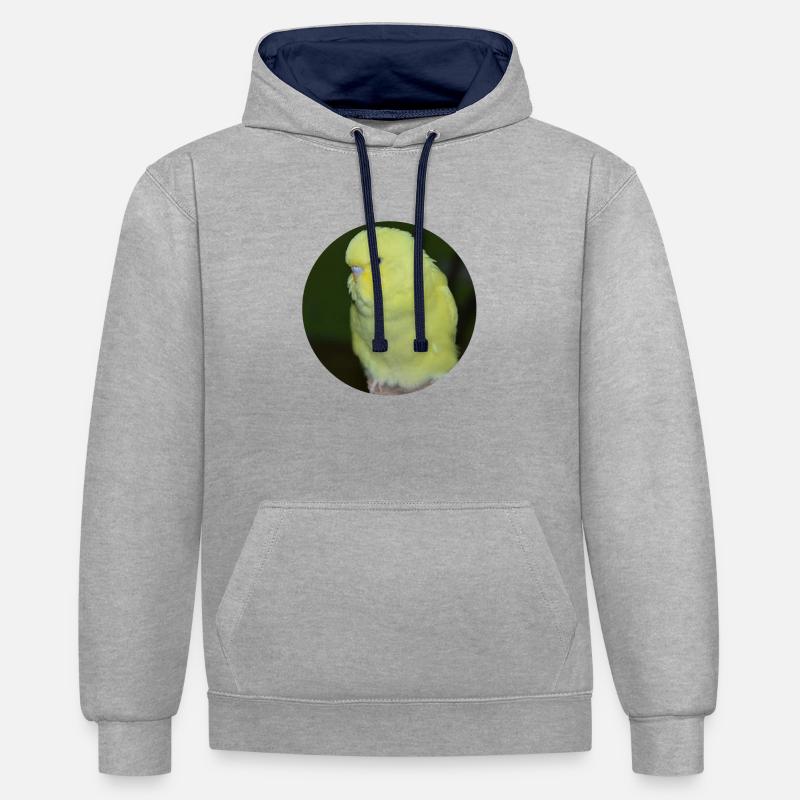 Perruche perruche jaune - Sweat à capuche contrasté - gris chiné/bleu marine
