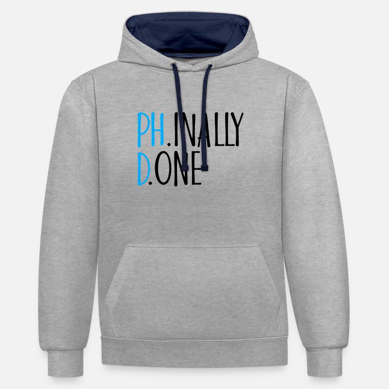 Phinally Done Phd Abschluss Geschenk - Kontrast-Hoodie - Grau meliert/Navy