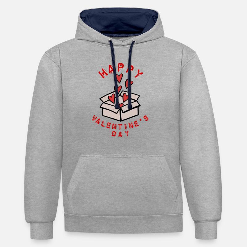 Saint-Valentin, Saint-Valentin, Saint-Valentin - Sweat à capuche contrasté - gris chiné/bleu marine