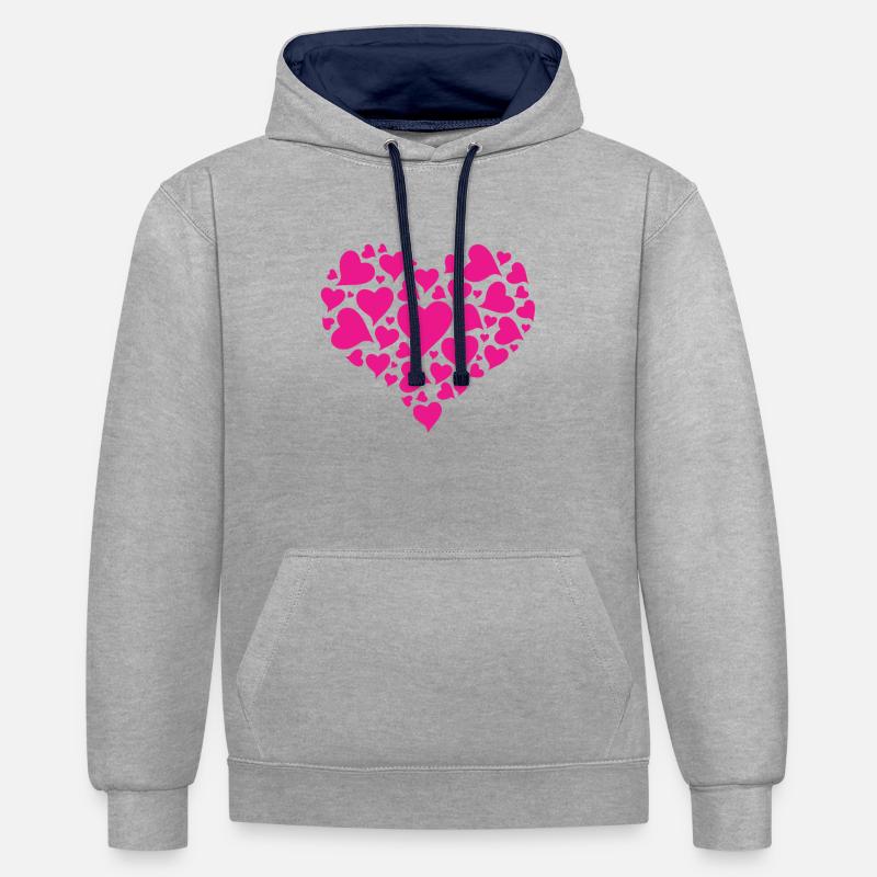 Saint-Valentin, Saint-Valentin, Saint-Valentin - Sweat à capuche contrasté - gris chiné/bleu marine