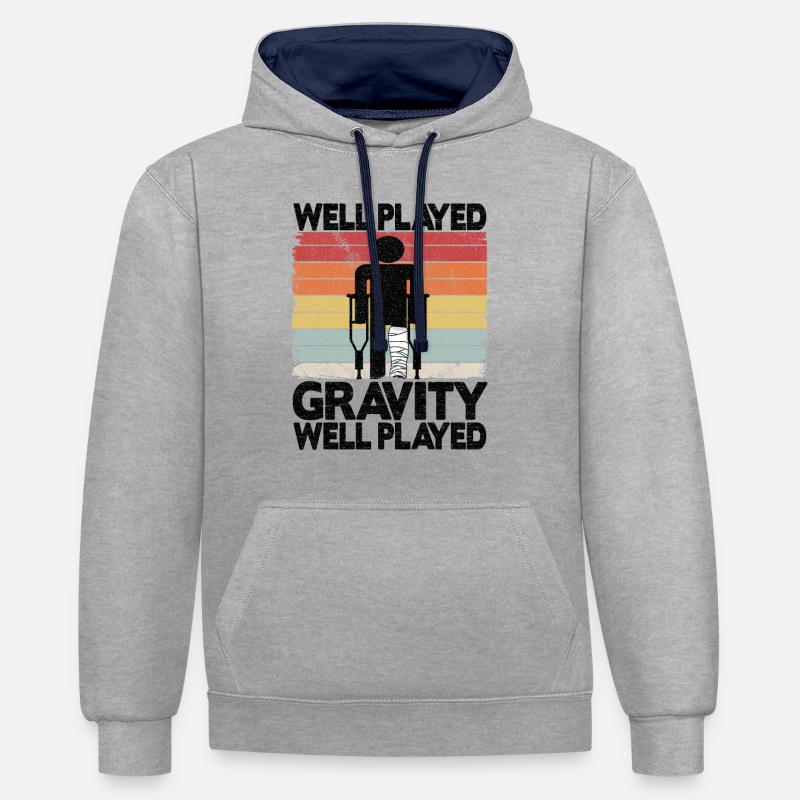 Bien joué gravitation jambe cassée - Sweat à capuche contrasté - gris chiné/bleu marine