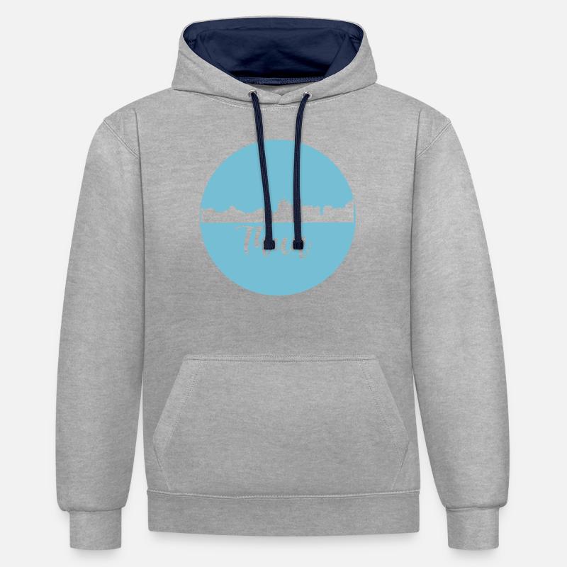 thun,skyline,graffiti, coupe à ciseaux,bleu,suisse - Sweat à capuche contrasté - gris chiné/bleu marine