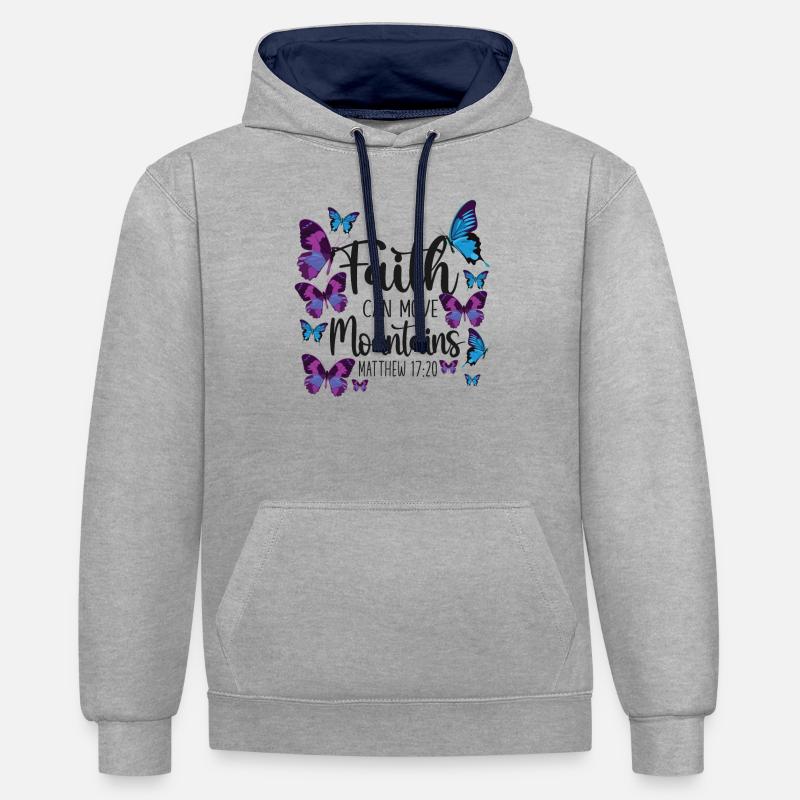 Citation de verset biblique chrétien - Sweat à capuche contrasté - gris chiné/bleu marine