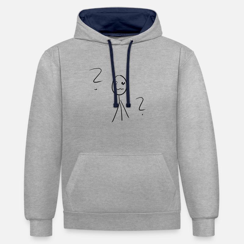 Icône de point d’interrogation - Sweat à capuche contrasté - gris chiné/bleu marine
