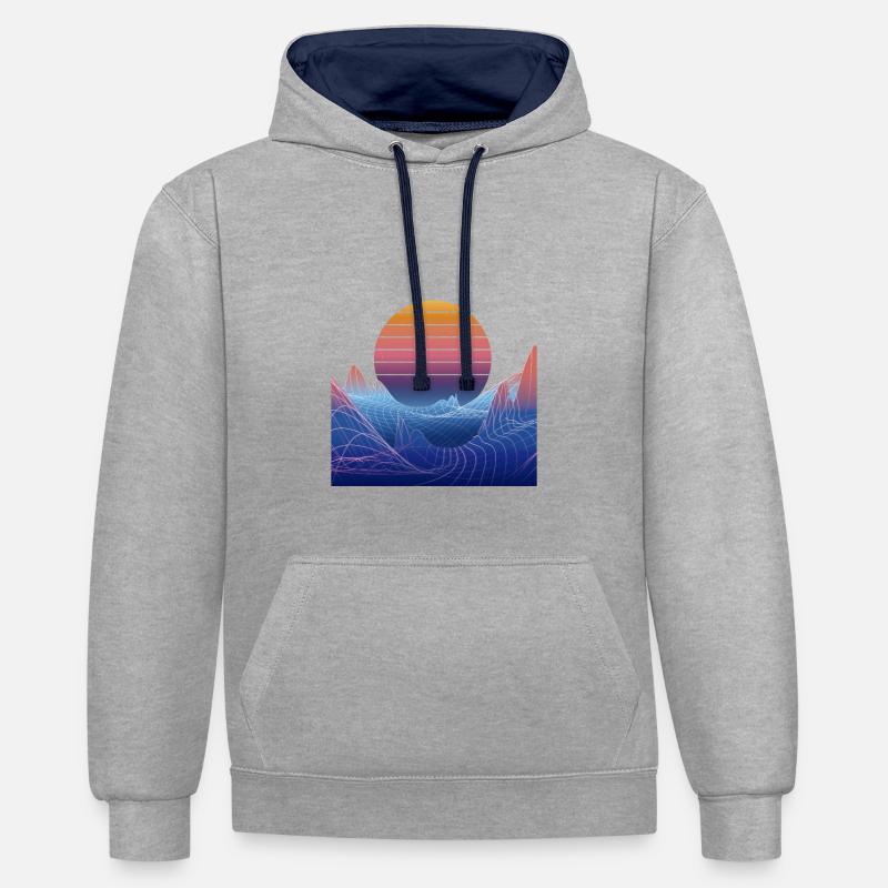 Synthwave Sunset Design - Sweat à capuche contrasté - gris chiné/bleu marine