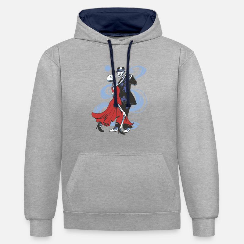 Conception de squelettes dansants - Sweat à capuche contrasté - gris chiné/bleu marine