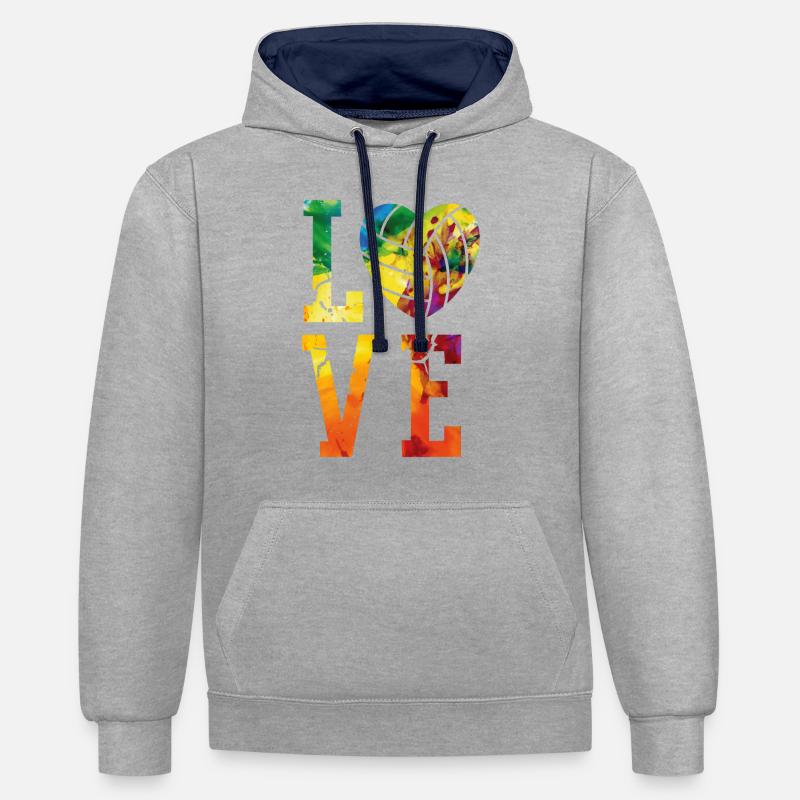 Aquarelle de l’équipe de volley-ball - Sweat à capuche contrasté - gris chiné/bleu marine