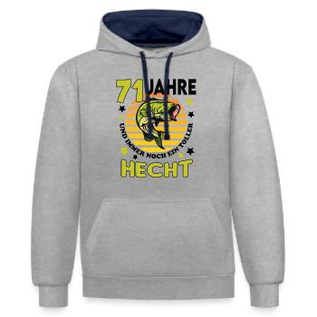 Geburtstag Toller Hecht Alter Jahre 71 - Kontrast-Hoodie - Grau meliert/Navy - Vorne - Liana (172cm) & Jaron (178cm)