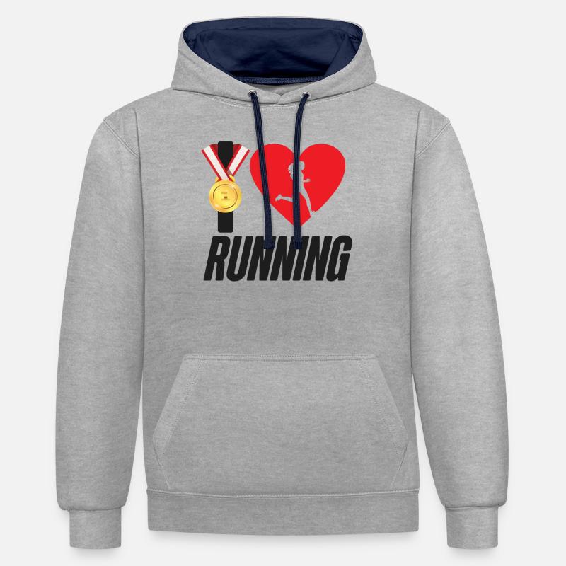Running Runner Semi-Marathon Coeur - Sweat à capuche contrasté - gris chiné/bleu marine