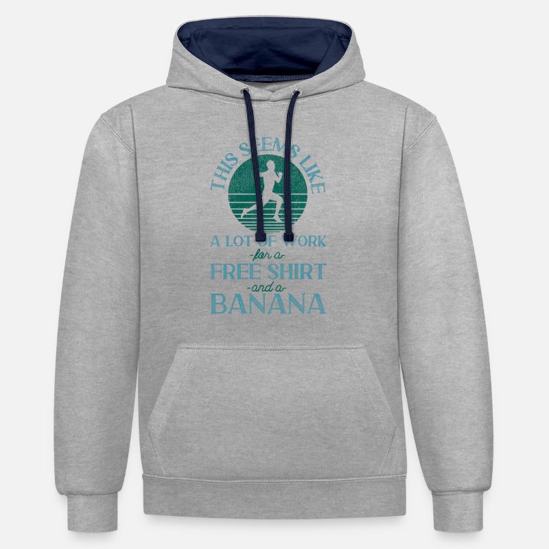 Running Runner Semi-Marathon Rétro - Sweat à capuche contrasté - gris chiné/bleu marine