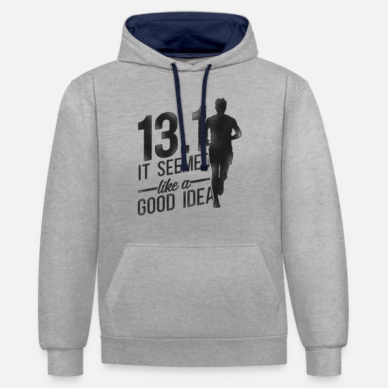 Running Runner Half Marathon Half - Kontrast-Hoodie - Grau meliert/Navy