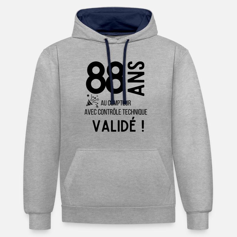 88 ans validé - Sweat à capuche contrasté - gris chiné/bleu marine