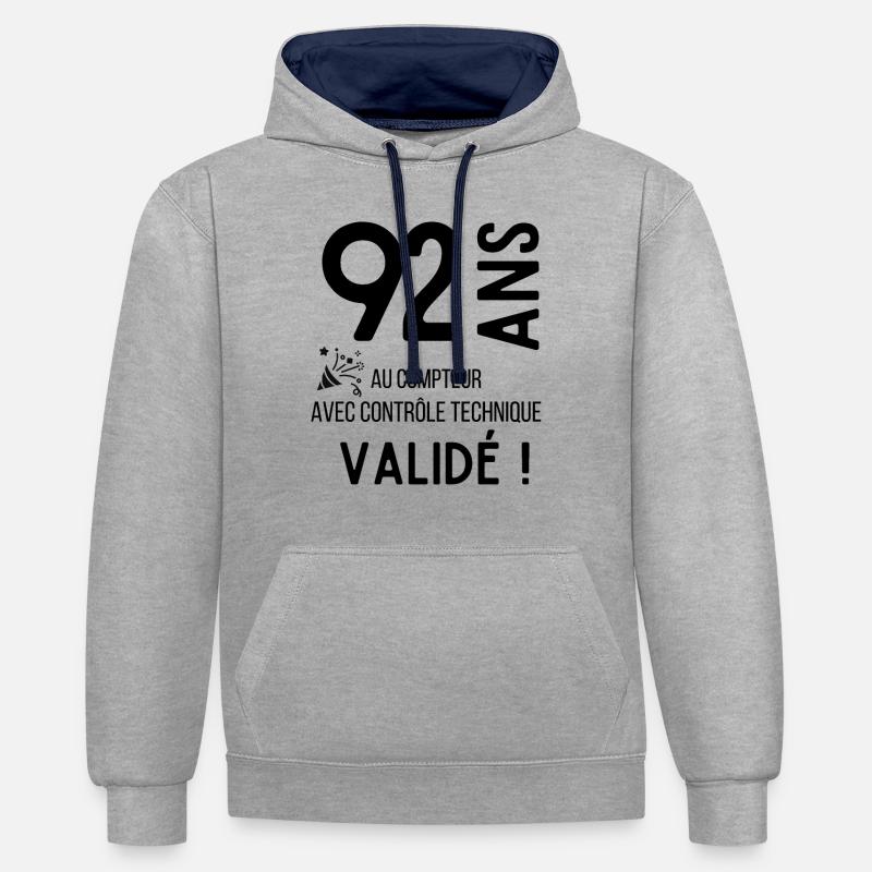 92 ans validé - Sweat à capuche contrasté - gris chiné/bleu marine