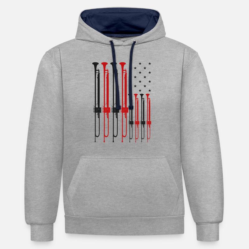 Trompettiste Drapeau américain - Sweat à capuche contrasté - gris chiné/bleu marine