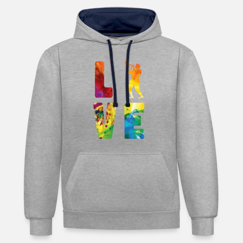 Trompettiste Aquarelle Love - Sweat à capuche contrasté - gris chiné/bleu marine