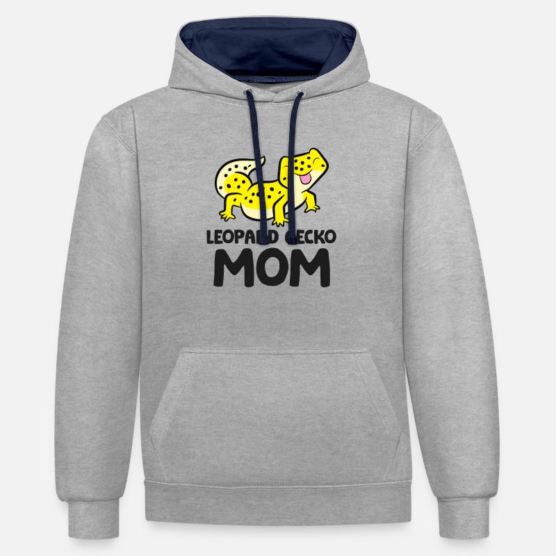 Leopardgecko Mama Eidechse Reptil Leopardgecko - Kontrast-Hoodie - Grau meliert/Navy