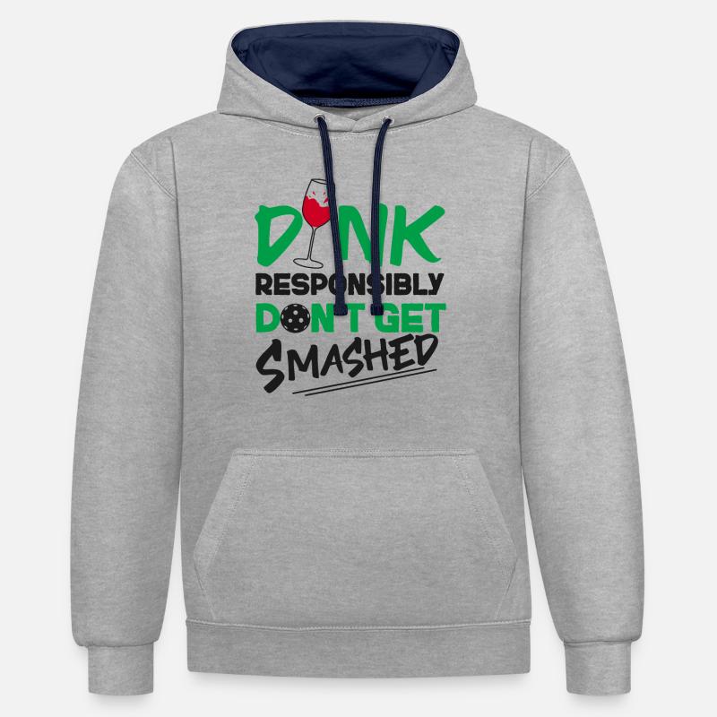 Pickleball Pun Wine Dink - Sweat à capuche contrasté - gris chiné/bleu marine