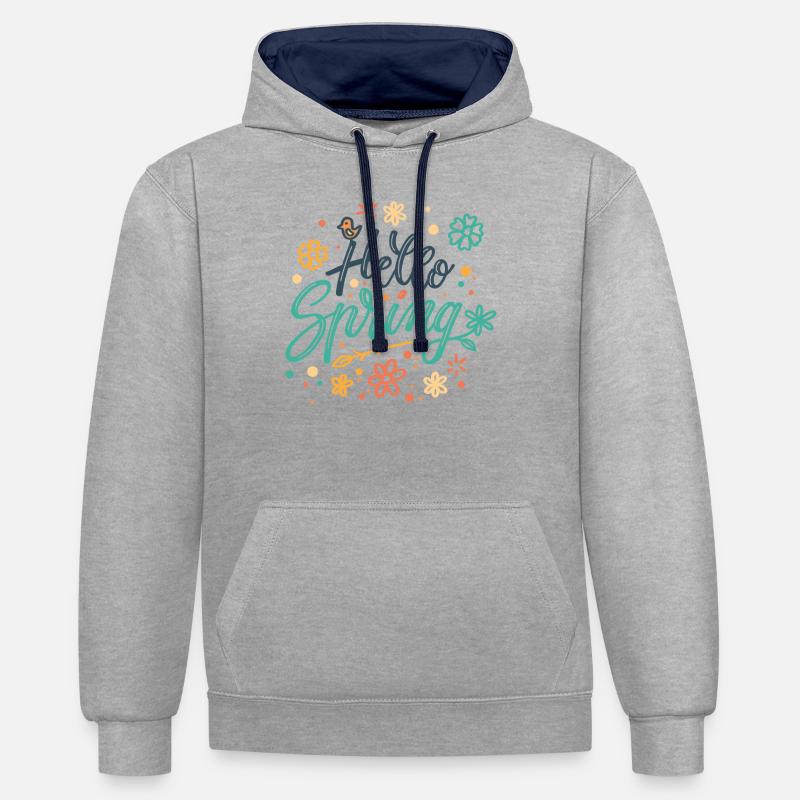 Hello Spring - Sweat à capuche contrasté - gris chiné/bleu marine