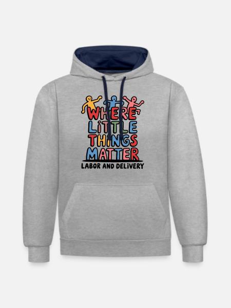 Pflege mit Herz und Leidenschaft - Kontrast-Hoodie - Grau meliert/Navy