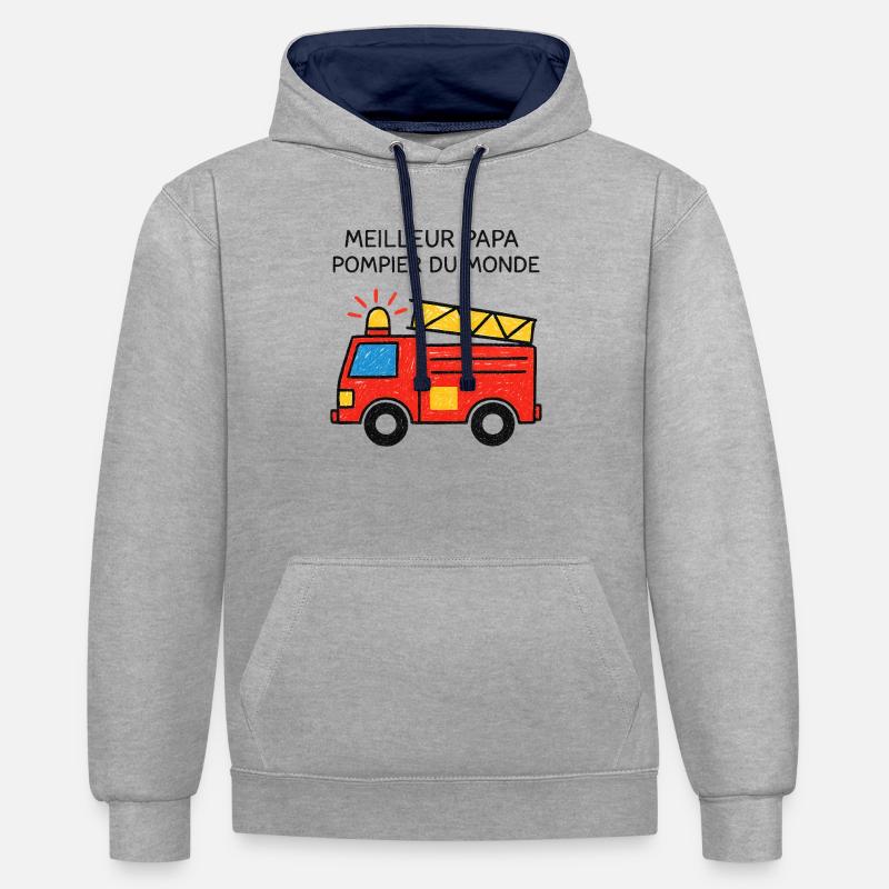 Meilleur papa pompier du monde - Sweat à capuche contrasté - gris chiné/bleu marine