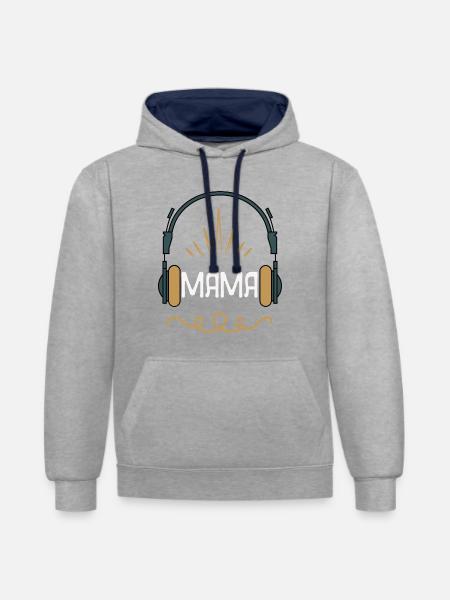 Mama & Musik – Retro Kopfhörer Design für Music - Kontrast-Hoodie - Grau meliert/Navy