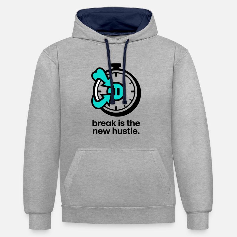 La pause est la nouvelle affaire - Sweat à capuche contrasté - gris chiné/bleu marine