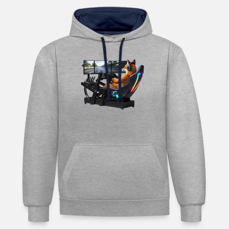 Fuchs Sim Racing - Sweat à capuche contrasté - gris chiné/bleu marine