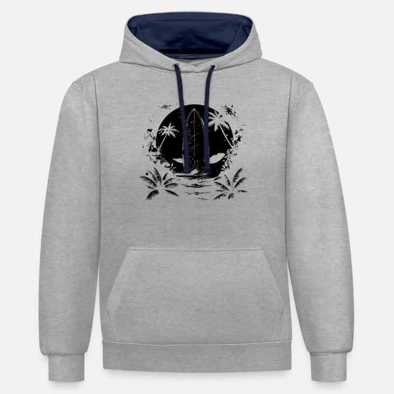 Dessin de surf - Sweat à capuche contrasté - gris chiné/bleu marine