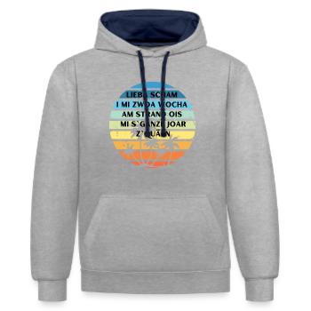 Lieba schama - bayerischer Spruch - Kontrast-Hoodie - Grau meliert/Navy - Vorne - Liana (172cm) & Jaron (178cm)
