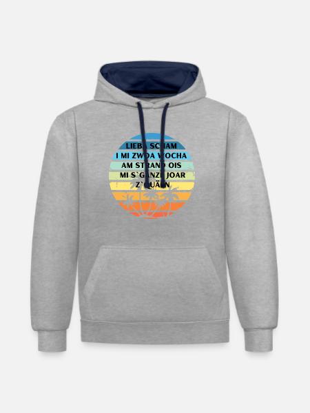 Lieba schama - bayerischer Spruch - Kontrast-Hoodie - Grau meliert/Navy