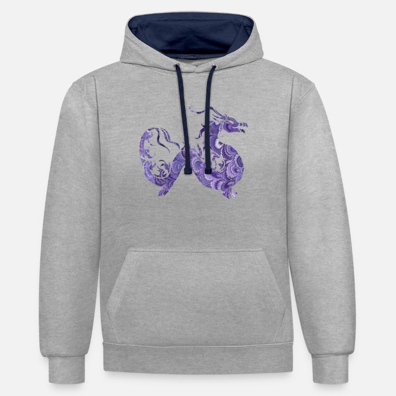 dragon e 76 - Sweat à capuche contrasté - gris chiné/bleu marine