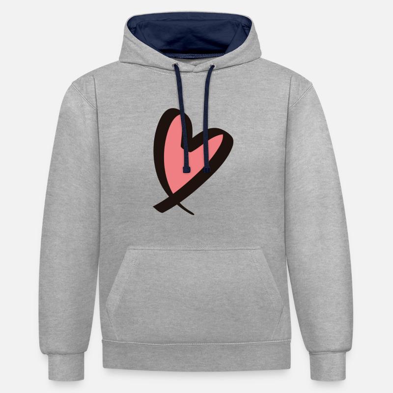 Coeur noir rose - Sweat à capuche contrasté - gris chiné/bleu marine