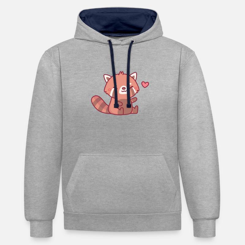 Mignon Happy Red Panda - Sweat à capuche contrasté - gris chiné/bleu marine