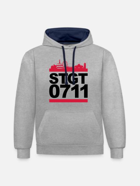 STGT 0711 - Kontrast-Hoodie - Grau meliert/Navy