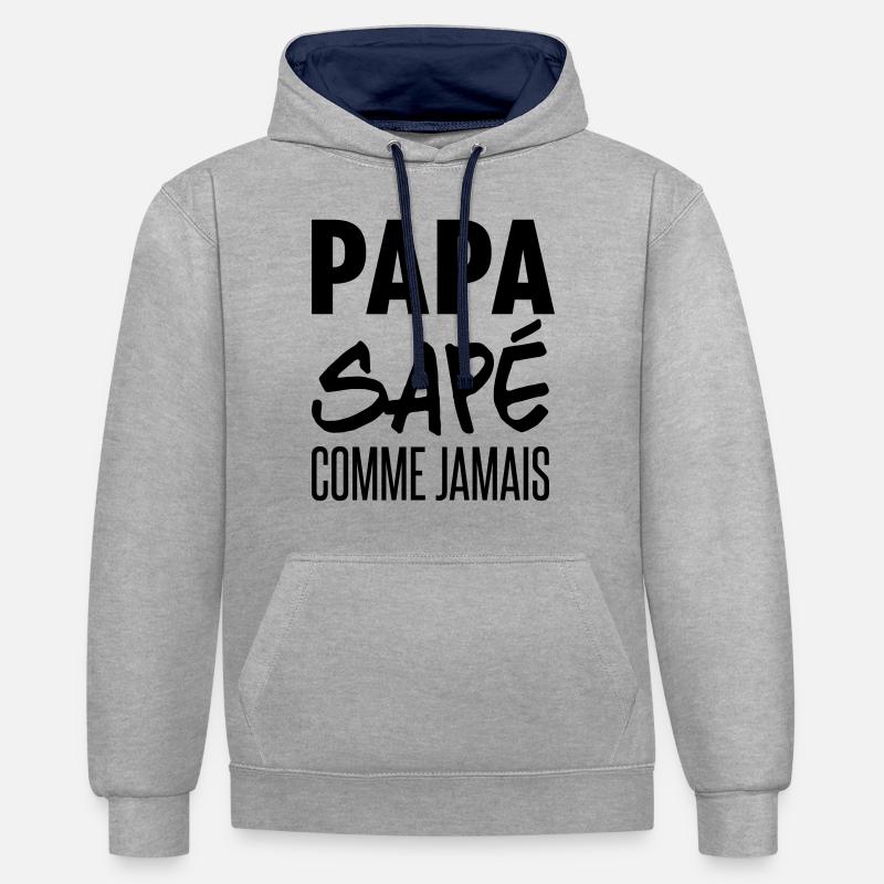 papa sapé comme jamais - Sweat à capuche contrasté - gris chiné/bleu marine