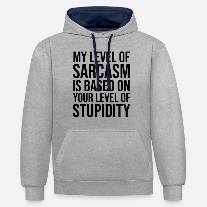 Mon niveau de sarcasme - Sweat à capuche contrasté - gris chiné/bleu marine