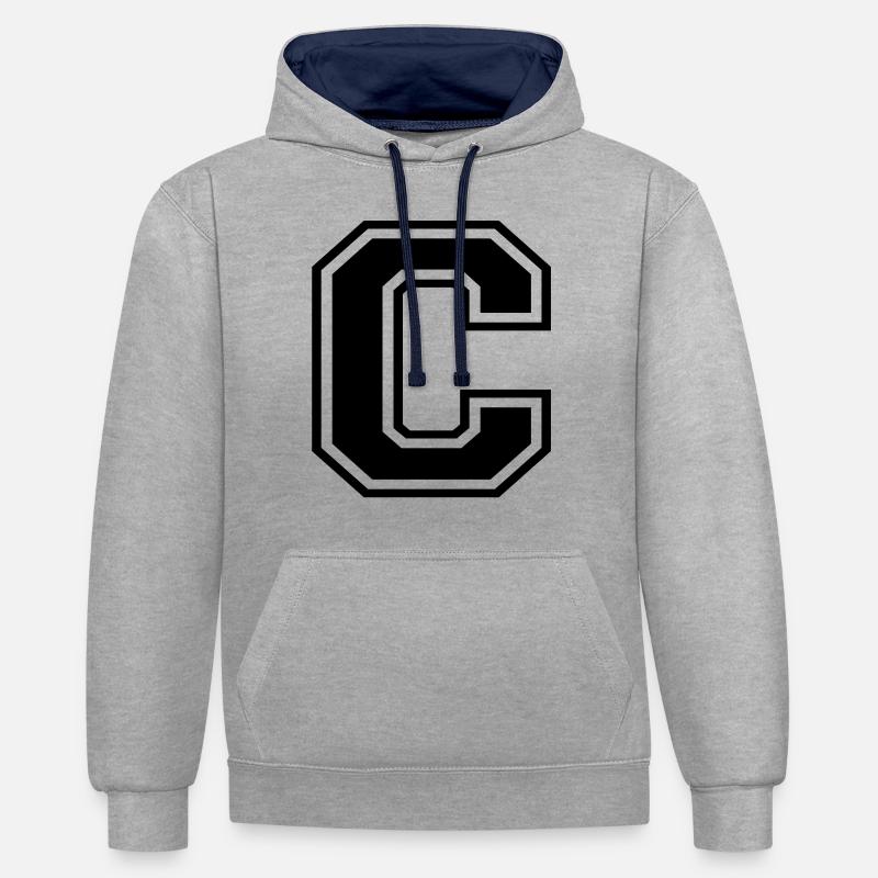 c - Sweat à capuche contrasté - gris chiné/bleu marine