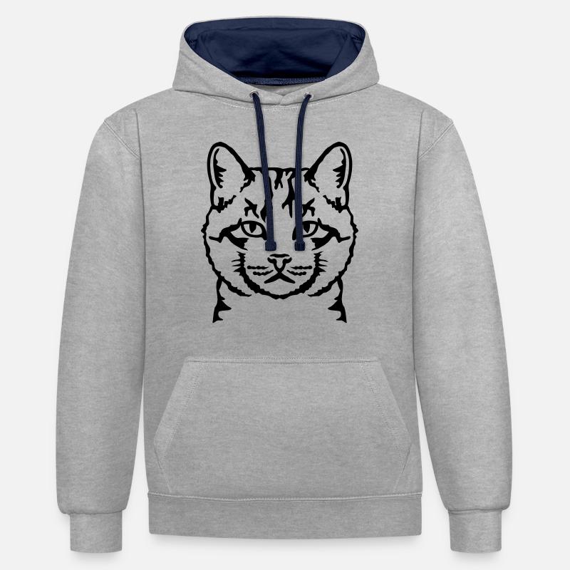 Chat - Sweat à capuche contrasté - gris chiné/bleu marine
