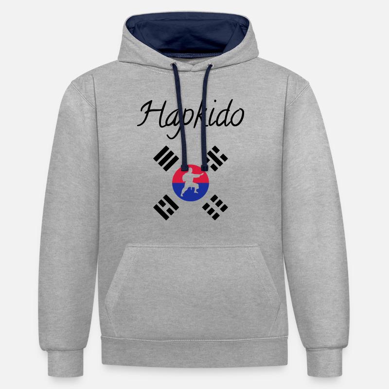 Hapkido / Hapkidoin / Martial Arts / Fight - Sweat à capuche contrasté - gris chiné/bleu marine