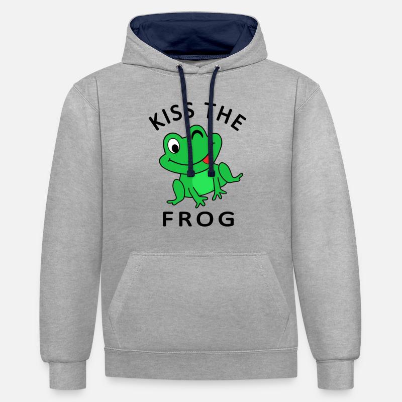 Grenouille prince princesse bisous grenouille - Sweat à capuche contrasté - gris chiné/bleu marine