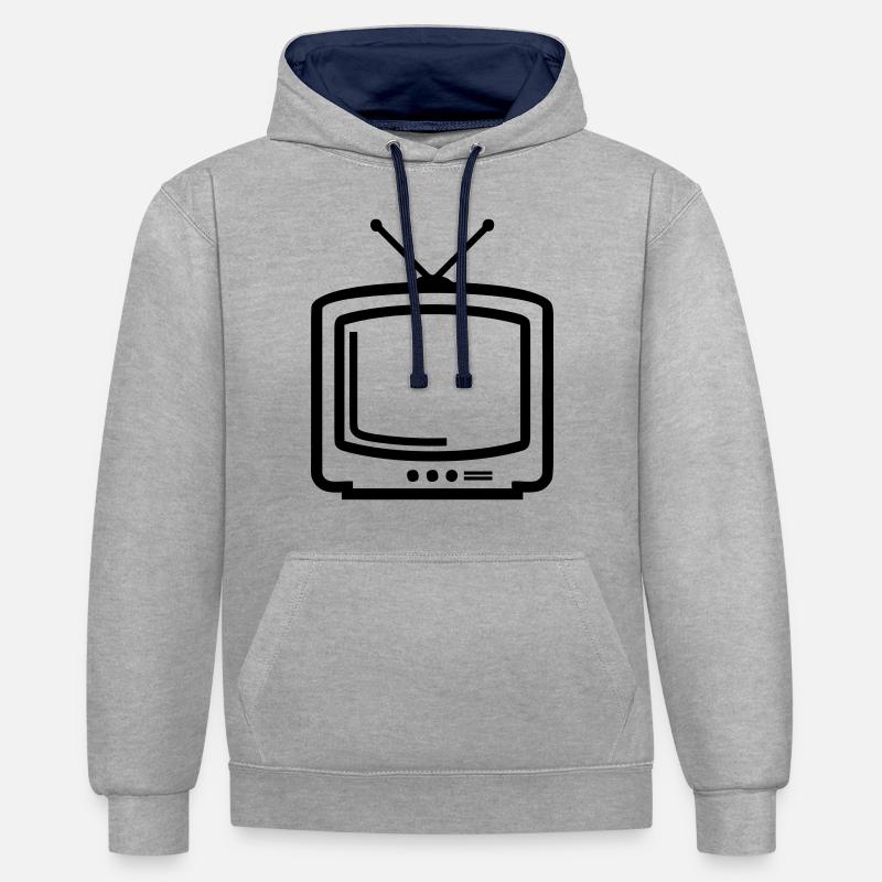 la télé - Sweat à capuche contrasté - gris chiné/bleu marine