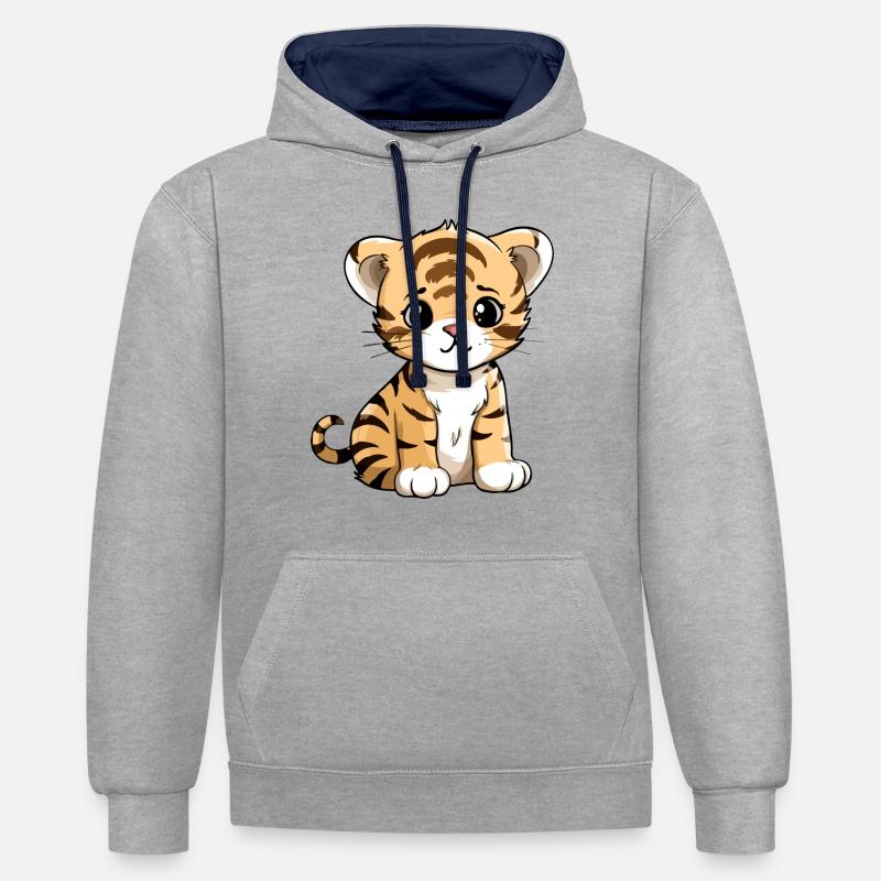 Loko le bébé tigre - Sweat à capuche contrasté - gris chiné/bleu marine