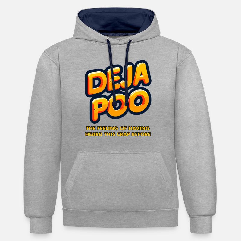 Déjà caca - Sweat à capuche contrasté - gris chiné/bleu marine