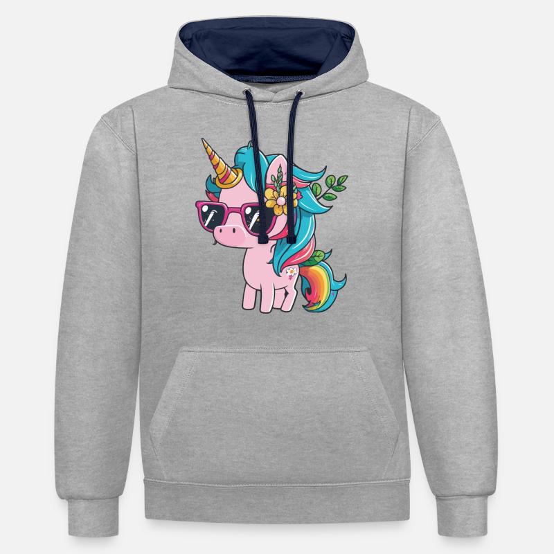 Licorne - Sweat à capuche contrasté - gris chiné/bleu marine