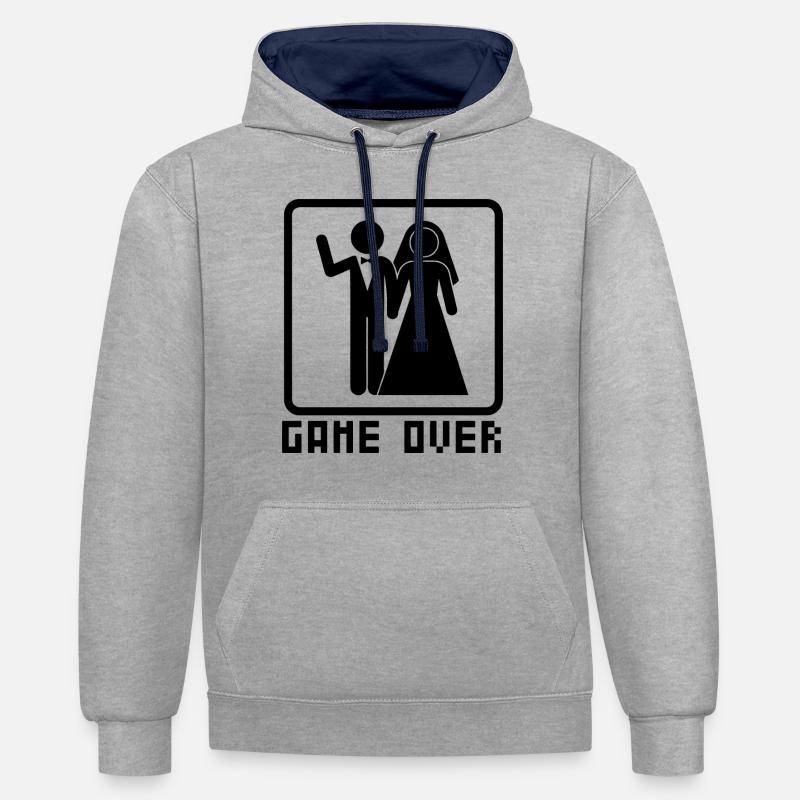Game Over EVG Drôle - Sweat à capuche contrasté - gris chiné/bleu marine