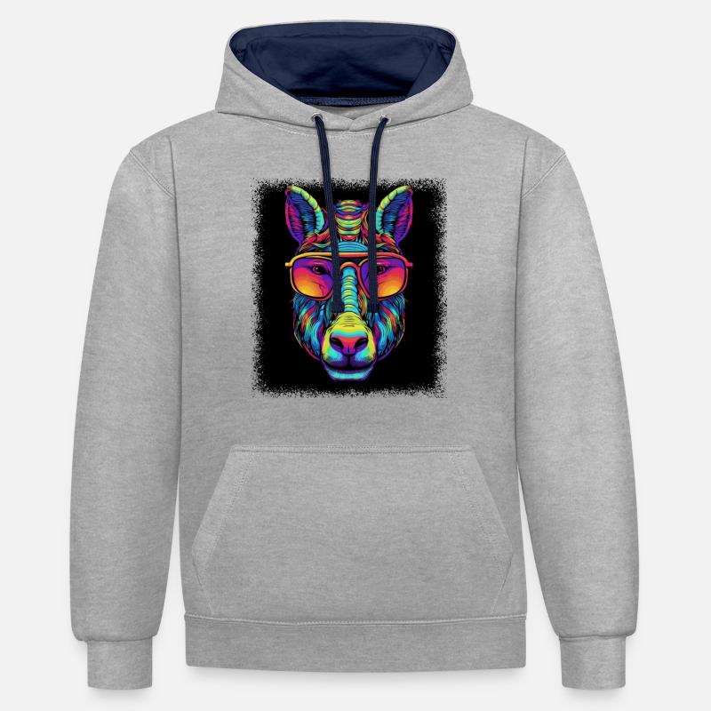 pur-sang citation cheval dictons cavalier - Sweat à capuche contrasté - gris chiné/bleu marine