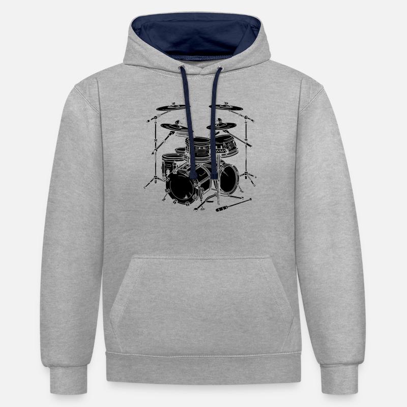 Percussion - Sweat à capuche contrasté - gris chiné/bleu marine