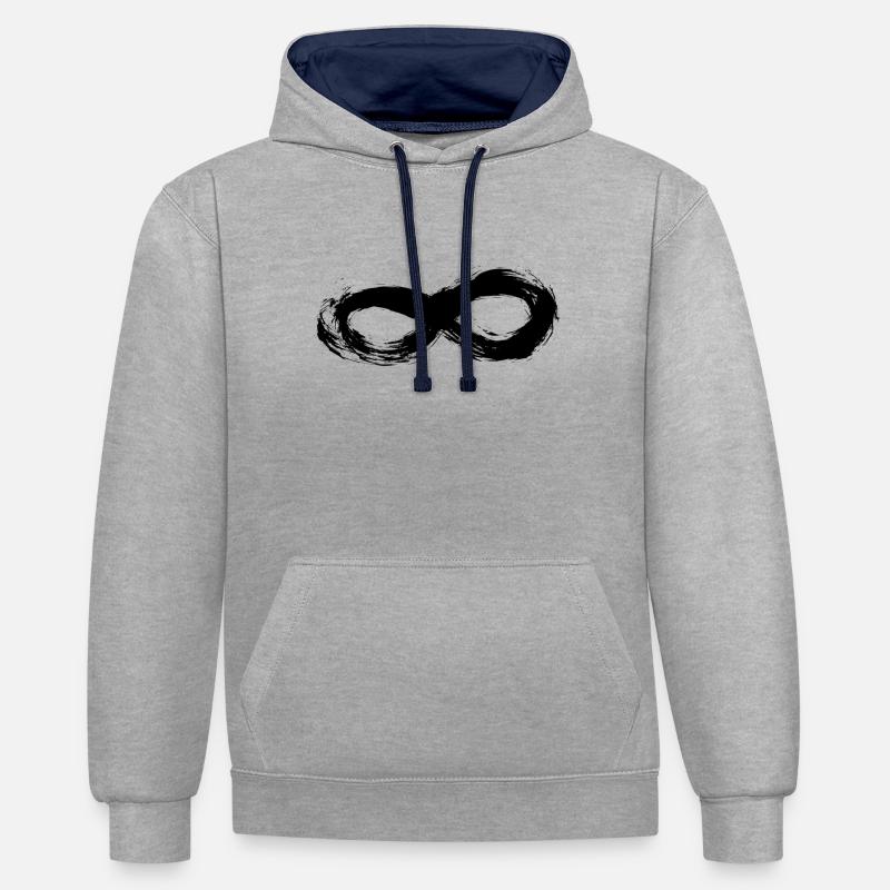 Infinity. Infinity. Infinity. Huit. - Sweat à capuche contrasté - gris chiné/bleu marine