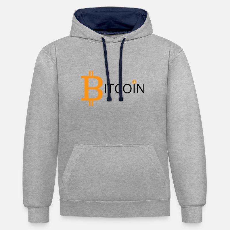 Bitcoin - Sweat à capuche contrasté - gris chiné/bleu marine